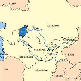 Mapa de la ubicacion del mar de Aral